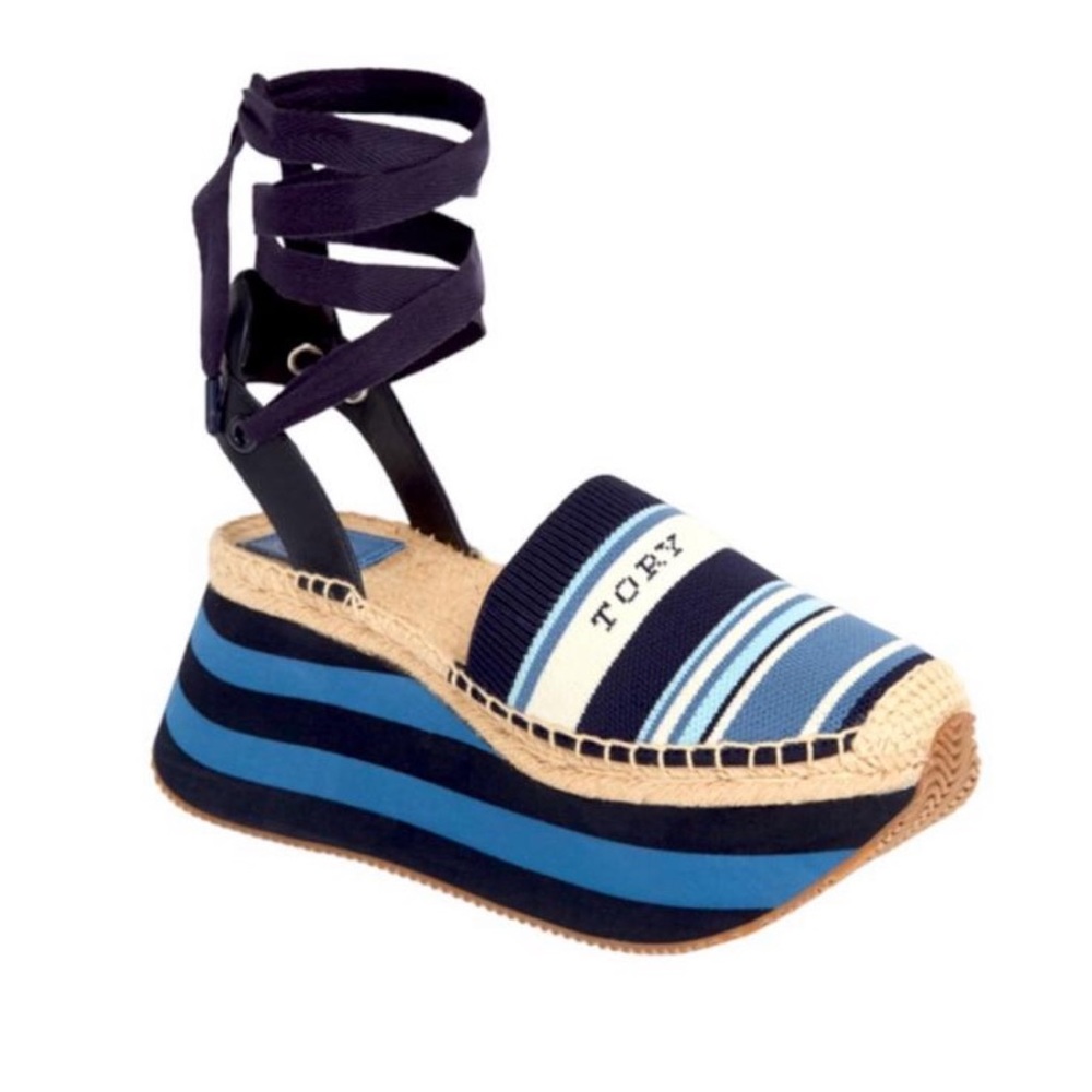 NWOT TORY BURCH Daisy Lace Up Stripe Platform